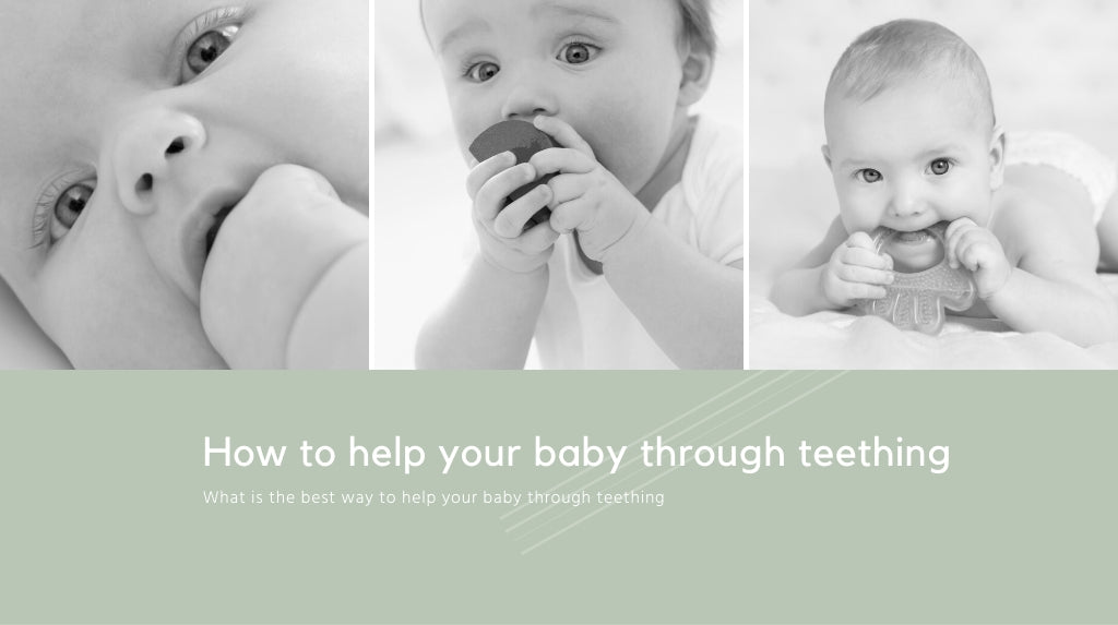 Cute babies playing with organic teething toys